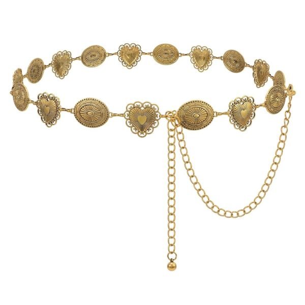 Women Western Metal Chain Belt Concho Belt Cowgirl Waist Link for Jeans Dresses Concert Boho