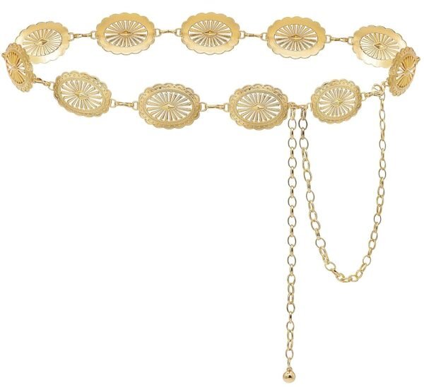 Women's Concho Chain Belt Western Cowgirl Metal Waist Chain Belt for Dress