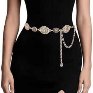 Women's Cowgirl Metal Concho Chain Belt 45" Fit Adjustable for Dresses, Jeans TrousersConcert Outfit Essential
