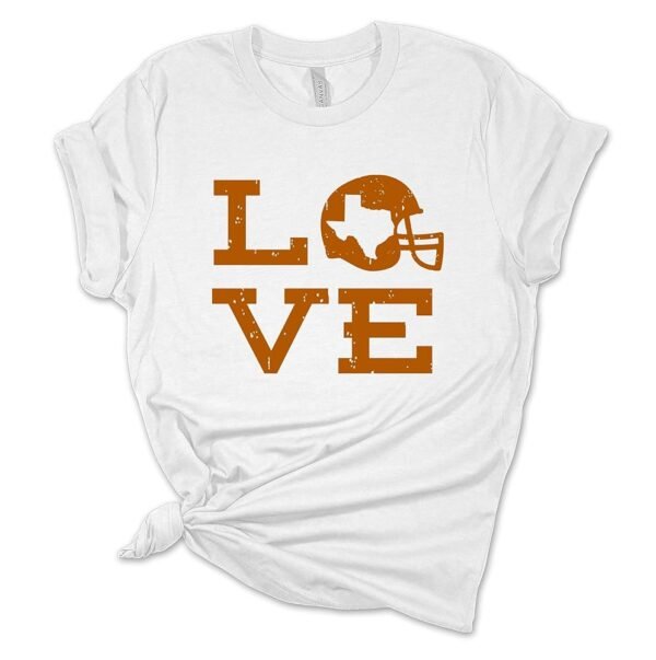 Women's Texas Tshirt Love Helmet Texas Burnt Orange State College Football Short Sleeve T-Shirt