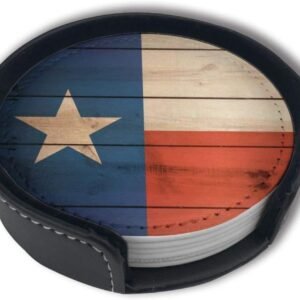 Wood Texas Flag Drinks Coasters With Holder, Suitable For Kinds Of Cups, Set Of 6