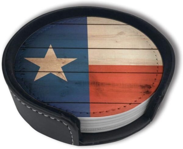 Wood Texas Flag Drinks Coasters With Holder, Suitable For Kinds Of Cups, Set Of 6