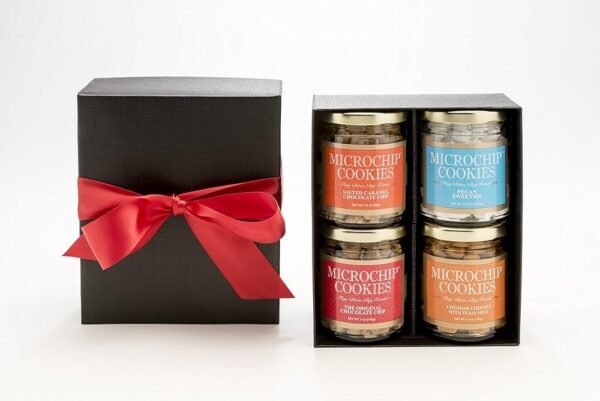 World's Tiniest, Most Irresistible Microchip Cookies - A Four Square Favorite - Four Jar Gift Box - Be The Party Favorite & Give The Gift Of Gourmet Microchips -Small Batch...