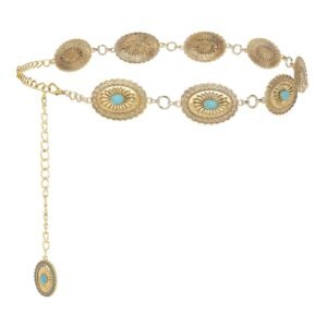 XZQTIVE Women Boho Chain Belts For Dresses Jeans Western Cowgirl Waist Links Belt Adjustable Metal Concho Belt