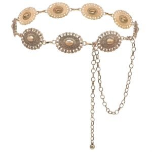 YBO Western Metal Concho Waist Belt for Women Cowgirl Boho Chain Belt for Dresses Jeans Pants