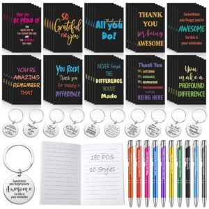 Yeaqee 180 Pcs Employee Appreciation Gifts Inspirational Notebooks Motivational Pens Thank You Keychains Thank You Gifts for Teacher Women Team Coworkers